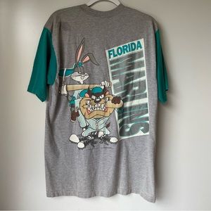 Vintage Florida Marlins Baseball T Shirt Tasmanian Devil Looney Tunes Size Large
